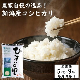 【ふるさと納税】米 白米 米5kg【定期便】新潟産コシヒカリ 5kg×9回 毎月お届け 計45kg 令和5年産 特選米『ひすいの里』豊かな自然が育んだ美味い米 新潟米 農家自慢 糸魚川 米作りのプロ 地元農家 JA 自信作 ふっくらもちもち 農家直送 精米 おにぎり お弁当 9か月定期便