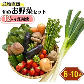 【ふるさと納税】定期便【12回お届け】旬の野菜セットを直売所からお届け! (8～10品詰め合わせ) 大根・白菜・春菊・アスパラ菜・しいたけ・ほうれん草・ふきのとう・タラの芽・山菜・にんじん・イチゴ・トマト・きゅうり・ピーマン・ジャガイモ・玉ねぎ・長ネギ・里芋