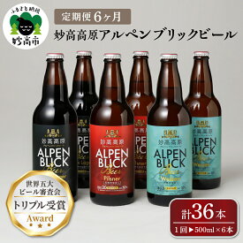 【ふるさと納税】【6ヶ月定期便】妙高 高原アルペンブリックビール 3種 ギフト セット（500ml×6本）全6回 クラフトビール 地ビール 飲み比べ 送料無料 お取り寄せ 金賞受賞 贈り物 お歳暮 お中元 新潟県 地ビール 天然水 家飲み 詰め合わせ ギフト セット 定番 酒 苦味