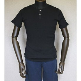 【ふるさと納税】コットンリブヘンリーネック半袖Tシャツ(メンズ)ブラック・L【1204057】