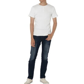 【ふるさと納税】コットンリブヘンリーネック半袖Tシャツ(メンズ)ホワイト・XL【1204064】