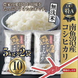 【ふるさと納税】【無地のし】無洗米 新潟県 南魚沼産 コシヒカリ お米 5kg×2袋 計10kg 精米済み（お米の美味しい炊き方ガイド付き） | 無洗米