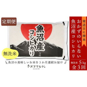 【ふるさと納税】【令和7年産新米】【お米定期便/全3回】おかずのいらない 魚沼産コシヒカリ 無洗米5kg | お米 こめ 白米 コシヒカリ 食品 人気 おすすめ 送料無料 魚沼 南魚沼 南魚沼市 新