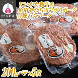 【ふるさと納税】牛肉 にいがた和牛 ＆ 魚沼そだち雪ひかりポーク 合挽ハンバーグ 1kg ( 200gパテ × 5枚 ) | 肉 お肉 にく 食品 南魚沼産 人気 おすすめ 送料無料 ギフト