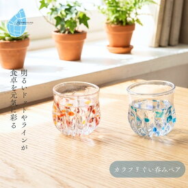 【ふるさと納税】ぐい呑み カラフリぐい呑みペア 手作り ガラス細工 | ペア ぐい呑み 酒器 盃 おちょこ お猪口 手作り 一点もの 日本酒 冷酒 おしゃれ シンプル おすすめ ガラス製品 ギフト プレゼント 新潟県 弥彦村 タクグラス