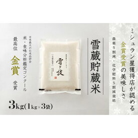 【ふるさと納税】【令和7年産 新米 予約】雪蔵貯蔵米 魚沼産コシヒカリ 雪と技 3kg (1kg×3袋) 1回～12回 金賞受賞 農薬5割減・化学肥料5割減栽培 藤ノ木株式会
