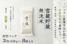 【ふるさと納税】【 令和7年産 新米 予約 】 雪蔵貯蔵 無洗米 金賞受賞 魚沼産コシヒカリ 雪と技 真空パック 3合 ×8袋 農薬5割減・化学肥料5割減栽培　藤ノ木株式会社