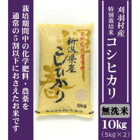 【ふるさと納税】【新潟特別栽培米】【無洗米】刈羽村産コシヒカリ 10kg(5kg×2袋) _ 新潟 刈羽村 コシヒカリ 無洗米 人気 美味しい お米 【1576361】