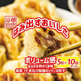 【ふるさと納税】ジャンボ餃子5粒入りタレ付10個セット 惣菜 おかず　石川製麺　【 惣菜 中華 おかず つまみ 夕飯 晩御飯 お昼ご飯 名物餃子 溢れる肉汁 ジャンボ肉餃子 肉餃子 純国産豚肉 国産野菜 】