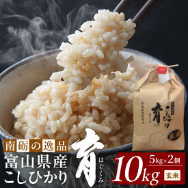 【ふるさと納税】【令和7年産】富山県産こしひかり　育（はぐくみ）玄米　5キロ×2個セット《南砺の逸品》