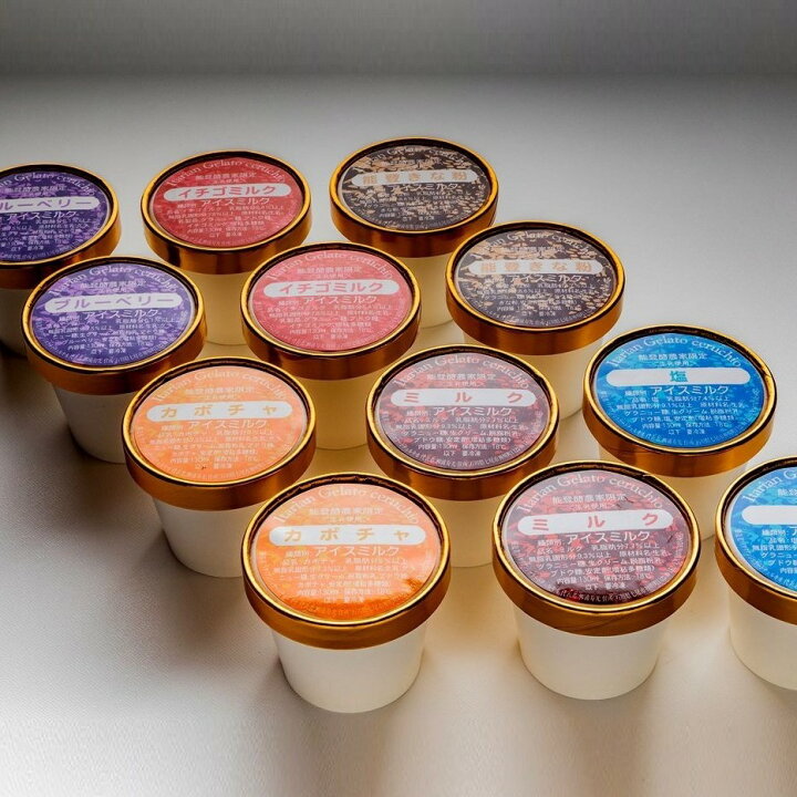 楽天市場 ふるさと納税 スイーツ チェルキオ 能登生乳 ジェラート セット 12個入り ミルク 塩 ブルーベリー イチゴミルク キナコ カボチャ 各2個 石川県七尾市