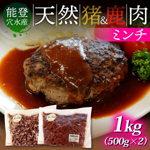 【ふるさと納税】能登 穴水産 天然 猪 & 鹿ミンチ 各500g 計1kg |奥能登 能登半島 ジビエ いのしし お肉 しか肉 1キロ ミンチ肉 国産 冷凍配送 ハンバーグ 料理