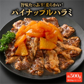 【ふるさと納税】【12/25入金確定分まで年内発送】パイナップルハラミ（約250g×2パック 計約500g） [A-066045] / 牛 牛肉 ハラミ 特製ダレ パイナップル 柔か 漬け込み 急速冷凍 焼肉 BBQ 福井市 送料無料 年内発送 年内配送 年内お届け