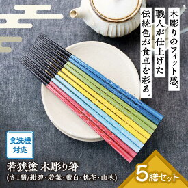 【ふるさと納税】若狭塗箸【食洗機対応】持ちやすい木彫り箸 にっぽんの伝統色5膳セット 日本製 箸 伝統工芸品 日用品 食洗器 木彫り 木 若狭塗 天然 おしゃれ カラフル 新年 新しいお箸 新生活 新生活準備 5色 塗り箸 抗菌 国産 送料無料 [Y-089002] [BFCL003]