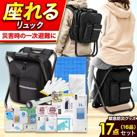 【ふるさと納税】防災セット【防災士厳選】防災グッズ 防災 防災バッグ 防災リュック ＼総販売数120万セット突破／ 座れるイス型リュック 緊急防災セット 16品17点 / トイレ 水 地震対策 災害セット 備蓄 避難 備え 大雨 台風 災害 避難 / 小浜市 / 岸田産業[BFDJ004-2]