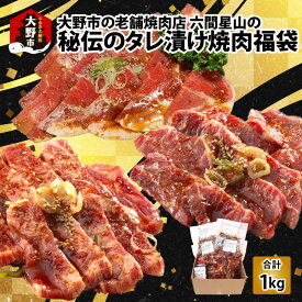 【ふるさと納税】大野市の老舗焼肉店 六間星山の「秘伝のタレ漬け焼肉福袋」計1kg（冷凍） [A-026014]|焼肉 福袋 1kg カルビ ハラミ たれ 付き セット アウトドア BBQ やきにく 焼き肉 バーベキュー