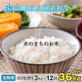 【ふるさと納税】【令和7年産】【12ヶ月定期便】こしひかり 3kg×12回 計36kg【白米】「エコファーマー米」水のまちのお米 【定期便・お米・コシヒカリ】[E-003002] 3キロ 頒布会 コシヒカリ 精米　米定期便　福井県 福井 大野市