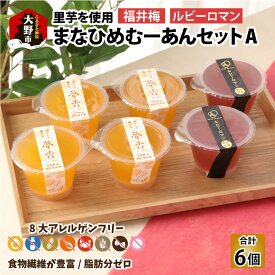 【ふるさと納税】【アレルギー対応スイーツ】まなひめむーあんA 6個 詰合せ【里芋ベースのゼリー風スイーツ】(三年熟成の福井梅、石川県の高級ぶどうルビーロマンを丸ごと使用)【グルテンフリー】[A-031006] 食物繊維 体に優しい 脂肪分ゼロ 上庄里芋 お中元