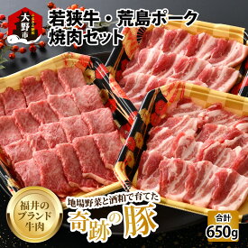 【ふるさと納税】【福井のブランド牛肉＆ブランド豚肉】若狭牛と荒島ポーク 焼き肉セット 650g[B-054002]|国産 食べ比べ 4等級以上 焼肉 「奇跡の豚」黒毛和種 お取り寄せ おうちごはん 冷凍 小分け 送料無料