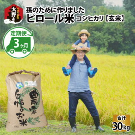 【ふるさと納税】【先行予約】【令和8年産 新米】【3ヶ月定期便】【孫のために作りました】ピロール米 コシヒカリ 玄米 10kg×3回 計30kg 化学肥料50％減 農薬50％減【10月より順次発送】【玄米食におすすめ】| 弱アルカリ性 ミネラル ビタミン 送料無料 [E-071001]