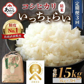 【先行予約】【ふるさと納税】【令和6年産新米】《定期便3回》いっちょらい 精米 5kg（計15kg）／ 福井県産 ブランド米 コシヒカリ ご飯 白米 新鮮 大賞 受賞 新米 福井県あわら産 ※2024年9月中旬以降順次発送予定