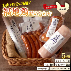 【ふるさと納税】福井ブランド「福地鶏」詰め合わせ 5種 ＜燻製モモ・ハム・ウインナー・ソーセージが色々楽しめるお肉セット＞ ／ 鶏肉 チキン おつまみ 朝食 アウトドア ギフト 贈答