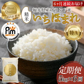 【ふるさと納税】【令和7年産】定期便6回 いちほまれ 精米 5kg × 6回（計30kg）《お米マイスター厳選！発送直前に精米！》 ／ 米 お米 定期便 福井県産 ブランド米 ご飯 白米 新鮮