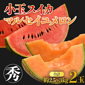 【ふるさと納税】【先行予約】小玉スイカ マルセイユメロン セット 計2玉入（約2.5kg～3kg）秀品 ／ 期間限定 数量限定 果物 フルーツ 夏 人気 西瓜 産地直送 有機肥料 低農薬 ※2026年6月上旬より順次発送