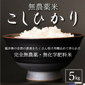 【ふるさと納税】【新米 令和5年産】無農薬米5kg　玄米/白米選択可【こしひかり】/ 送料無料 福井県 越前市 米 コシヒカリ 無農薬 2023年度産（18209）