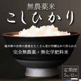 【ふるさと納税】【新米 令和5年産】無農薬米5kg×12回定期便　玄米/白米選択可【こしひかり】/ 送料無料 福井県 越前市 米 コシヒカリ 無農薬（18209）