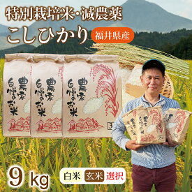 【ふるさと納税】〈先行予約〉令和6年 新米 福井県産 減農薬米 こしひかり 9kg（玄米・白米選択可）/ 送料無料 福井県 越前市 米 コシヒカリ 減農薬 2024年度産（18209）