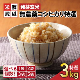 【ふるさと納税】【令和5年産】【発芽玄米】 無農薬コシヒカリ「特選」 特別栽培米使用 1袋 / 2袋 / 3袋 / 5袋 (3kg～15kg) 【選べる個数】【無洗米 米 お米 こしひかり 白米 玄米 ギャバ GABA 無農薬 特別栽培 食物繊維 栄養 ごはん ご飯 おいしい ふるさと納税米】