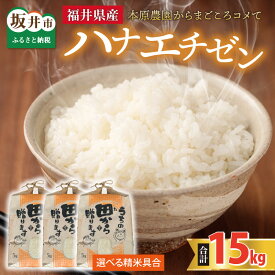 【ふるさと納税】【令和8年産・新米】【白米・玄米選択可】 ハナエチゼン15kg(5kg×3袋) 〜本原農園からまごころコメて〜 / 白米 玄米 こめ