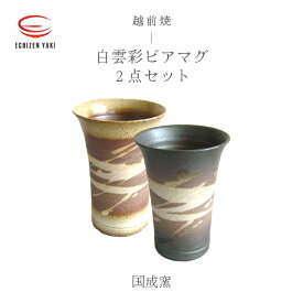 【ふるさと納税】【越前焼】白雲彩 ビアマグ 2点セット（白・黒）国成窯【焼酎 コップ カップ マグカップ 食器 ギフト うつわ 電子レンジ 食洗機 工芸品 陶芸作家 陶器】