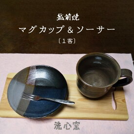 【ふるさと納税】【越前焼】洗心窯 手作り マグカップ ＆ ソーサー（皿付き）1客【伝統工芸品 コーヒーカップ セット おしゃれ シンプル 皿 カップ】 [e48-a007]