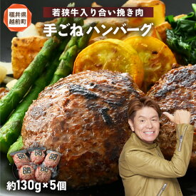 【ふるさと納税】若狭牛入り 手ごね ハンバーグ 5個セット 計650g（便利な個包装 約130g × 5個）味付き【国産 福井県 牛肉 豚肉 黒毛和牛 小分け 冷凍 お弁当 惣菜 人気 お手軽 aj】 [e02-a019]