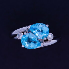 【ふるさと納税】【10号】Pt ブルートパーズ ダイヤモンド 水滴リング【配送不可地域：離島・沖縄県】【1518847】