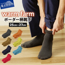【ふるさと納税】 靴下 ソックス 光吸収発熱ウール ウォームファーム 25cm～27cm ボーダー柄 長め丈 選べるカラー チャコールグレー カーキ ネイビー レッド オレンジ ライム ターコイズ ファッション バナウォーム warm farm 発熱 保温 吸湿 抗菌 消臭 天然繊維 富士吉田