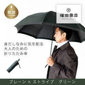 【ふるさと納税】 【槙田商店】紳士折たたみ傘 Tie Plain×Stripe GREEN 傘 国産 日本製 ギフト 贈り物 父の日 母の日 敬老の日 記念日 誕生日 送料無料 おしゃれ