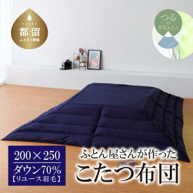 【ふるさと納税】（長方形）あったか 羽毛こたつふとん（200cm×250cm） ダウン70％ ネイビー 【REREX】｜ こたつ布団 羽毛こたつ布団 送料無料 抗菌 防臭 防汚 防ダニ おうちで洗濯 選択可 日本製 リユース羽毛