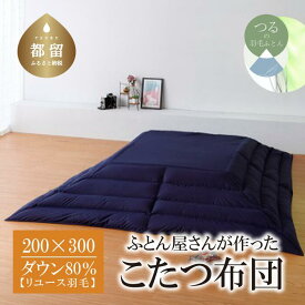 【ふるさと納税】（長方形）あったか 羽毛こたつふとん（200cm×300cm） ダウン80％ ネイビー 【REREX】｜ こたつ布団 羽毛こたつ布団 送料無料 抗菌 防臭 防汚 防ダニ おうちで洗濯 選択可 日本製 リユース羽毛