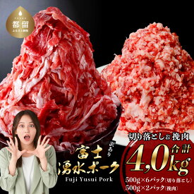 【ふるさと納税】＜豚肉＞切り落としと挽肉のガッツリ盛りセット 4kg ブランド豚「富士湧水ポーク」｜訳あり 緊急支援 　豚肉 豚 肉 送料無料 不揃い 規格外 国産 増量 詰め合わせ 小分け ひき肉 真空 パック　ハンバーグ や 生姜焼き にも