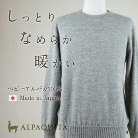 【ふるさと納税】ベビーアルパカ100%セーター メンズ クルーネック ライトグレー Lサイズ【1572377】