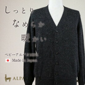 【ふるさと納税】ベビーアルパカ100%ニットカーディガン メンズ Vネック チャコールグレー Lサイズ【1572379】