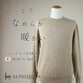 【ふるさと納税】ベビーアルパカ100%セーター メンズ クルーネック ベージュ Lサイズ【1572531】