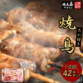 【ふるさと納税】 焼き鳥 焼鳥たれ付き9種(42本セット) [山本食肉 山梨県 韮崎市 20743348] やきとり 焼鳥 セット 鶏肉 冷凍 小分け 食べ比べ バーベキュー BBQ 惣菜 串 おかず おつまみ 国産 ねぎま もも つくね 砂肝