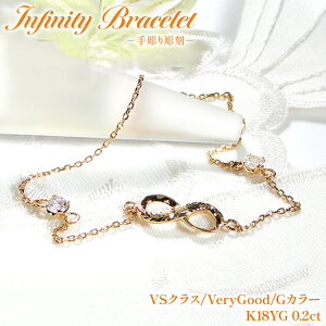 【ふるさと納税】ハワイアンジュエリー ブレスレット K18YG イエローゴールド ダイヤモンド 0.2ct 無限大 ∞ インフィニティ 18金 手彫り彫刻 チェーンブレスレット アクセサリー アクセ ジュ