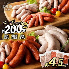 【ふるさと納税】 ウィンナー ソーセージ 詰め合わせ 4.5kg 5種類 シポラタ チョリソー 野沢菜 バーベキュー キャンプ パーティー セット 手作り 食べ比べ オールポーク 豚肉100％ 天然腸 山梨県 北杜市 白州 送料無料