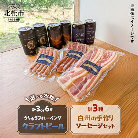 【ふるさと納税】 クラフトビール ソーセージ ウインナー ベーコン 詰め合わせ セット 選べる 本数 3本 6本 350ml 宇宙ビール うちゅうブルーイング シポラタウインナー チョリソーソーセージ ソフトベーコン 食べ比べ 飲み比べ 送料無料