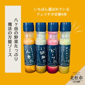 【ふるさと納税】 ドレッシング 調味料 4本 セット レギュラーサイズ 200ml×4本 フェリチタ 人参 胡麻 ビーツ オリエンタル サラダ 温野菜 蒸し料理 肉料理 たれ 食べ比べ 手づくり 八ヶ岳 栽培期間中農薬不使用 化学調味料不使用 保存料不使用 着色料不使用 送料無料
